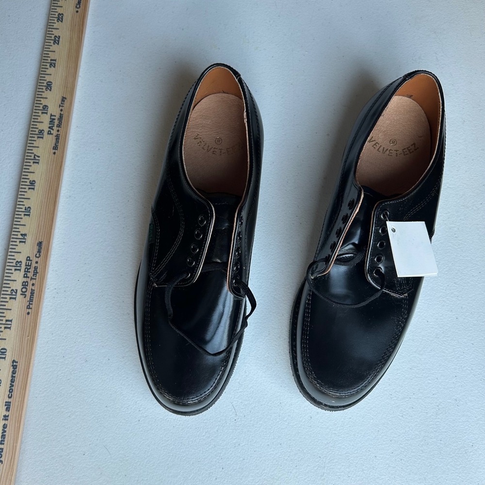 Vintage Mason Velvet-Eez Shoes Black Leather Split Toe Postman Oxford NOS 10.5 D